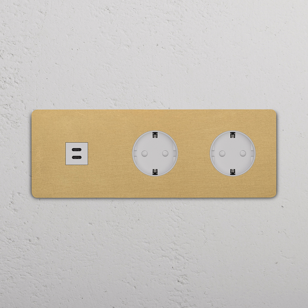 Grove Triple USB-C 30W & 2x Schuko Type F Socket - Antique Brass | White