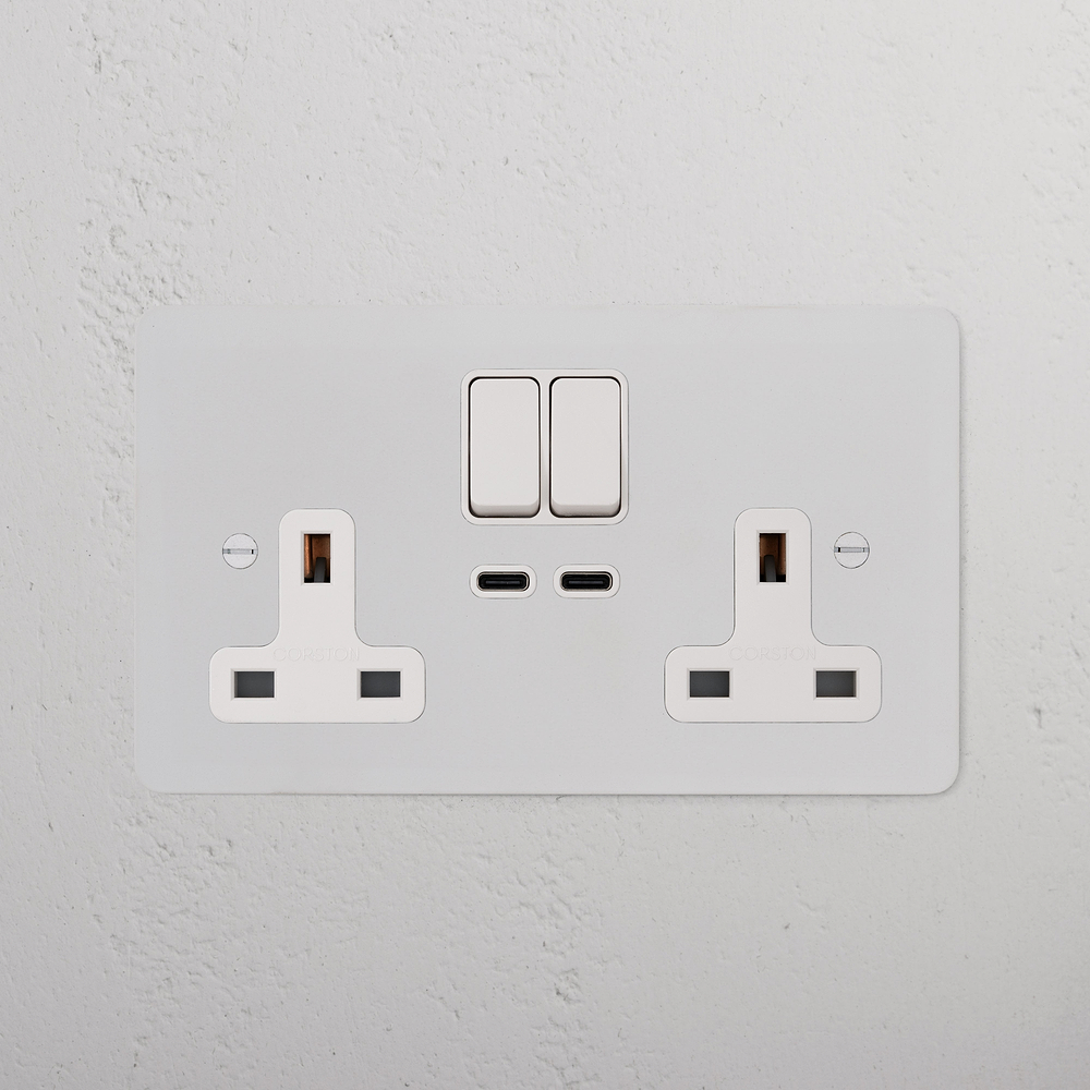 Double Socket & USB-C Fast Charge - Paintable | White