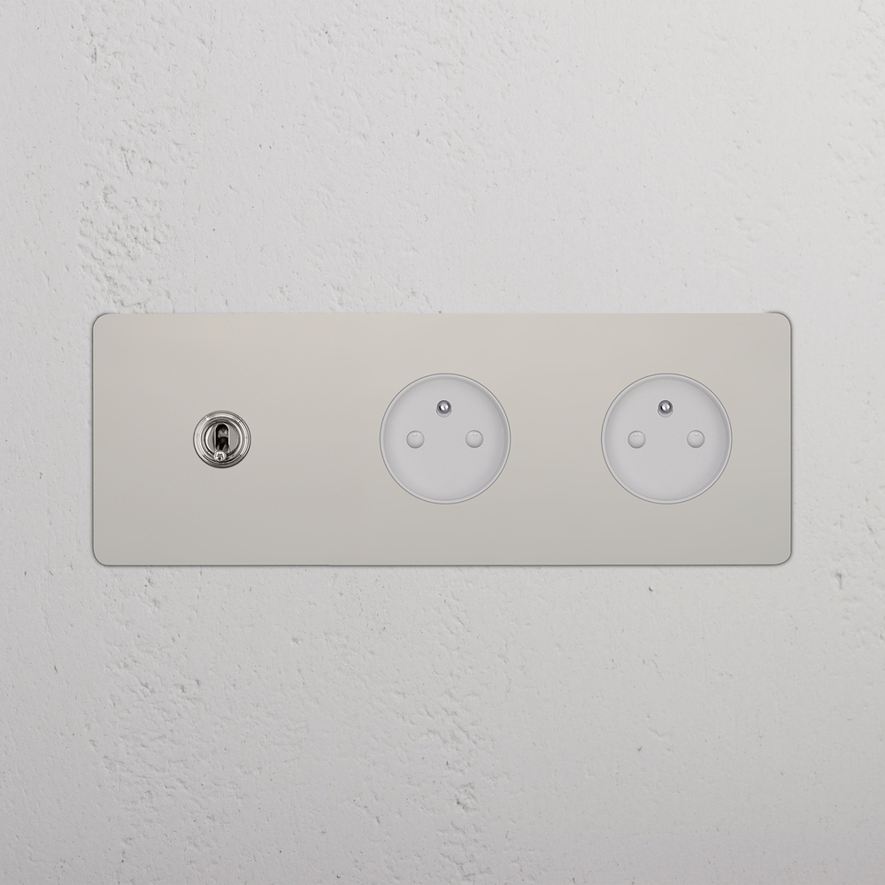 Kew Triple Toggle & 2x French/Belgian Type E Socket - Polished Nickel | White