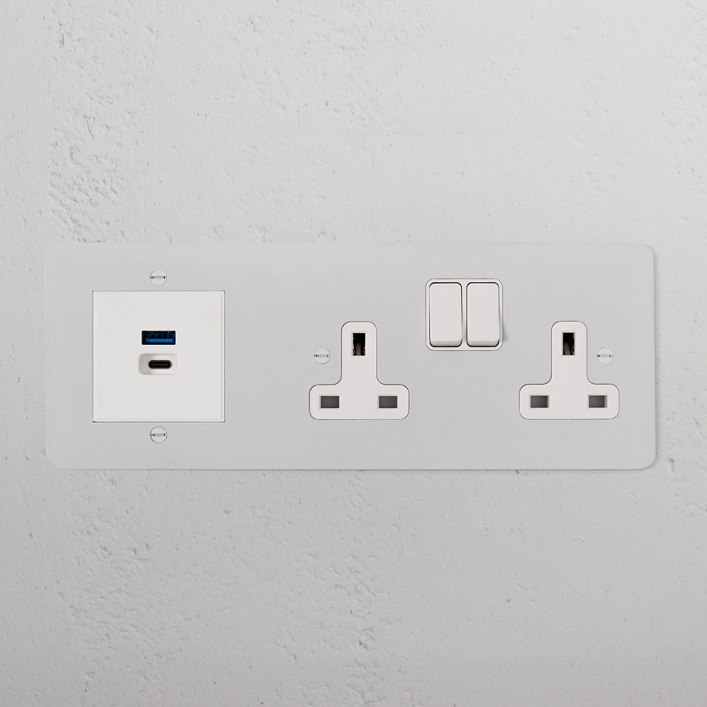 Double Socket & USB-A+C Fast Charge - Paintable | White