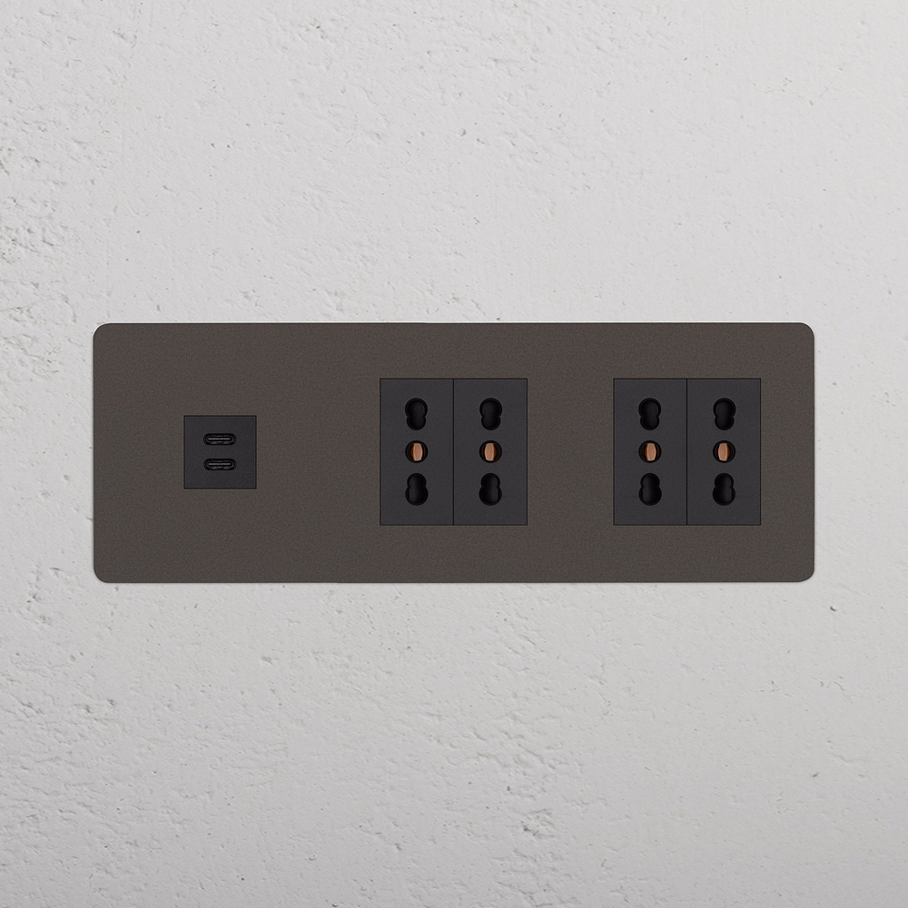 Kew Triple USB-C 30W & 4x Bipasso Socket - Bronze | Black