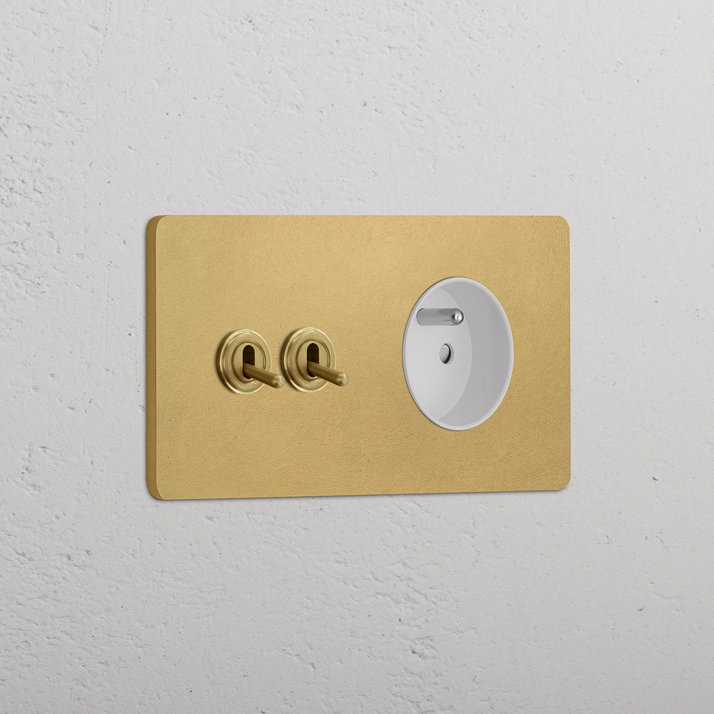 Grove Double 2x Toggle & French/Belgian Type E Socket - Antique Brass | White