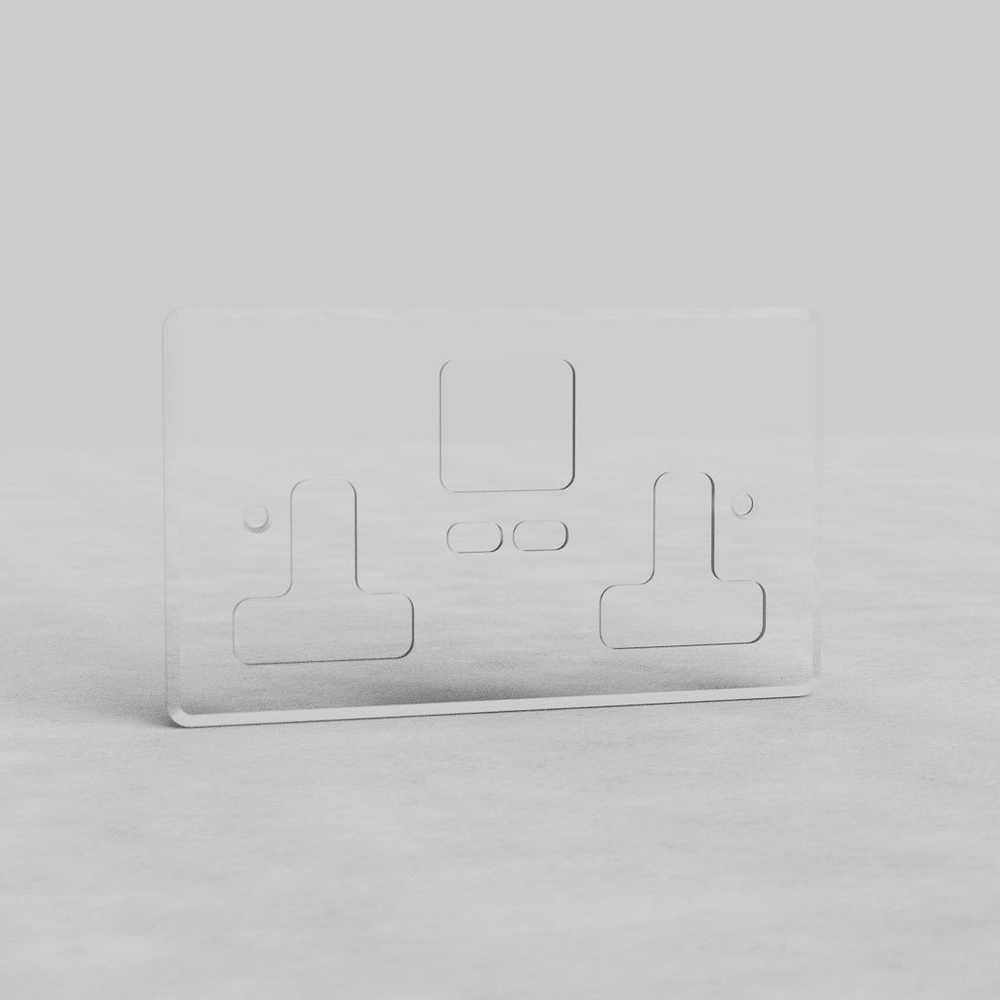 2G 13A UK Socket USB C+C Front Plate – Clear