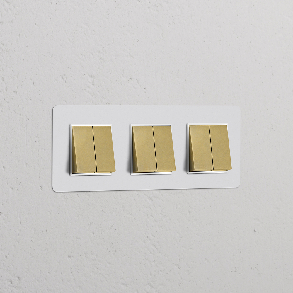 Kew Interrupteur Carré x6 (Plaque Triple) – Laiton Antique à Peindre | Blanc