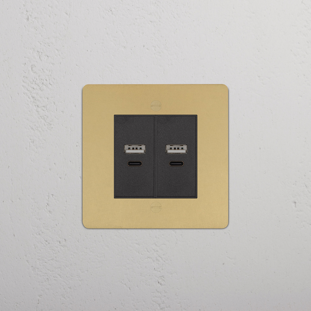 Single 2x USB-A+C Socket - Antique Brass | Black