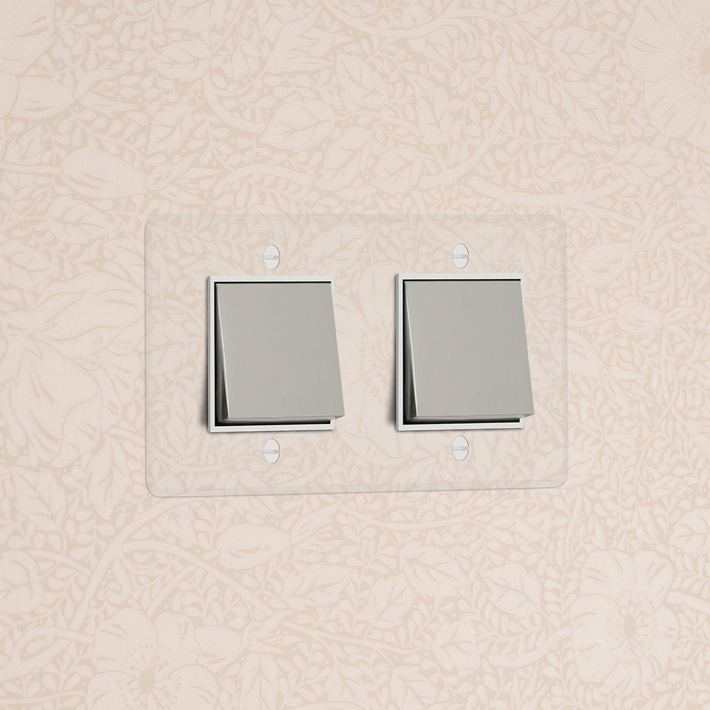 Kew Wippschalter 2x in Zweifachrahmen – Transparent Poliertes Nickel | Weiss