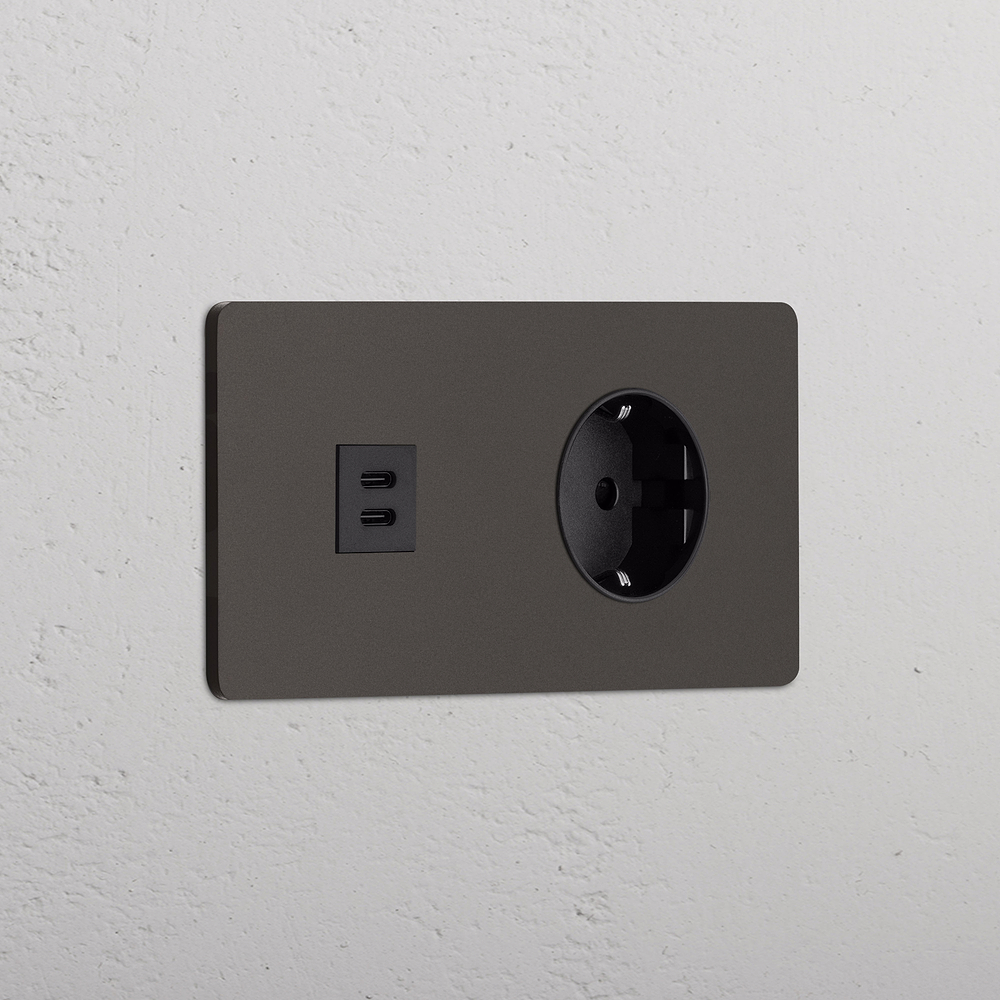 Grove Double USB-C 30W & Schuko Type F Socket - Bronze | Black