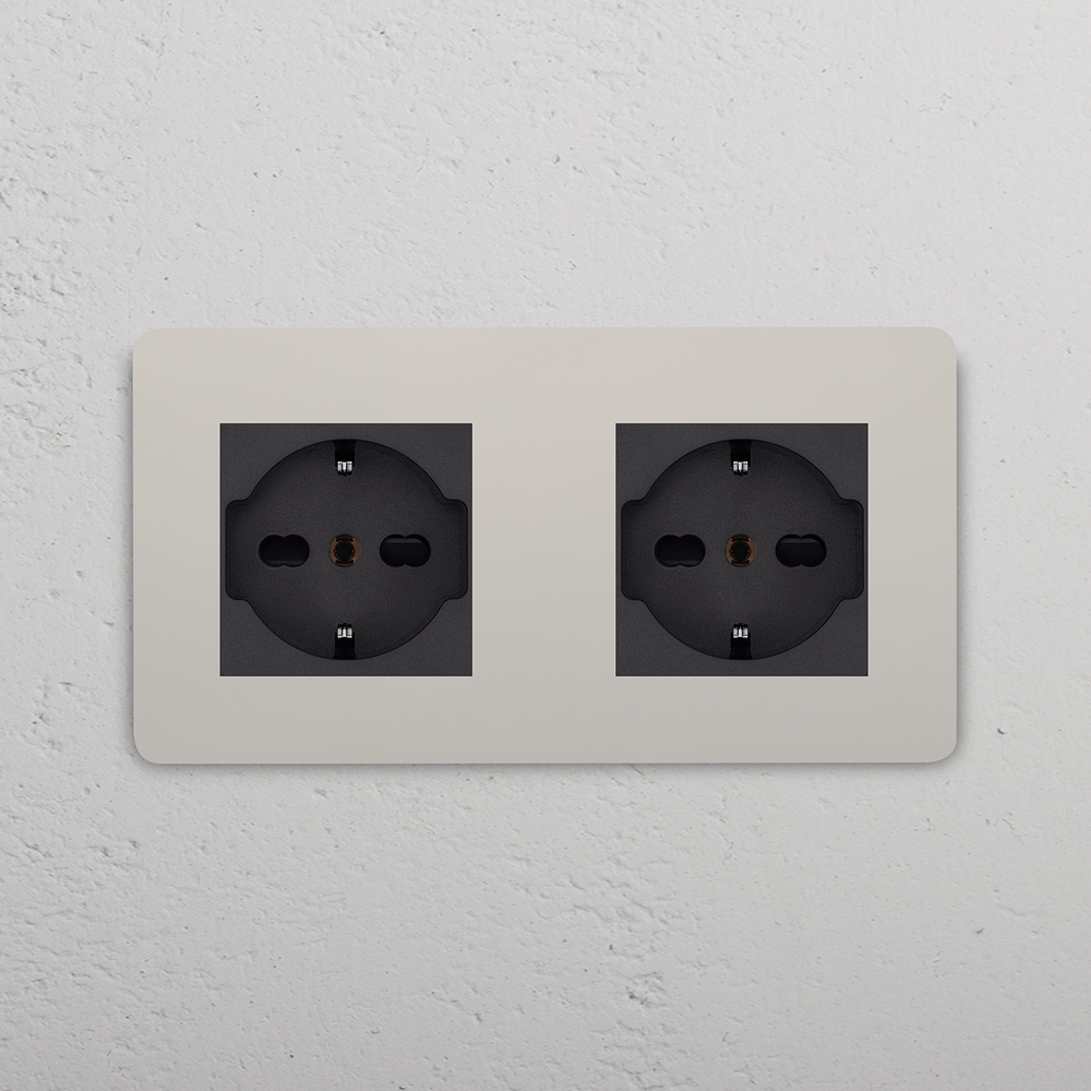 Grove Double 2x Schuko/Bipasso Socket - Polished Nickel | Black