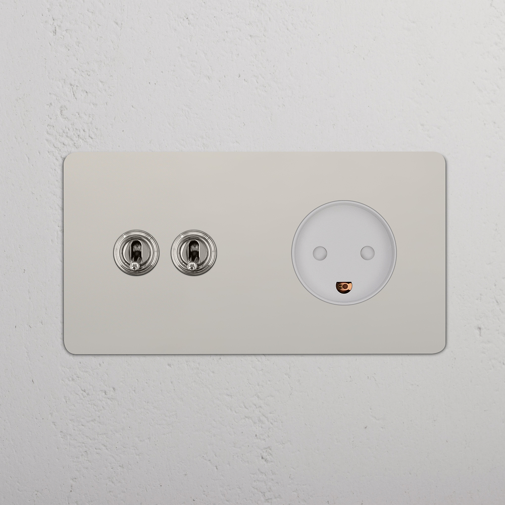 Kew Double 2x Toggle & Danish Type K Socket - Polished Nickel | White
