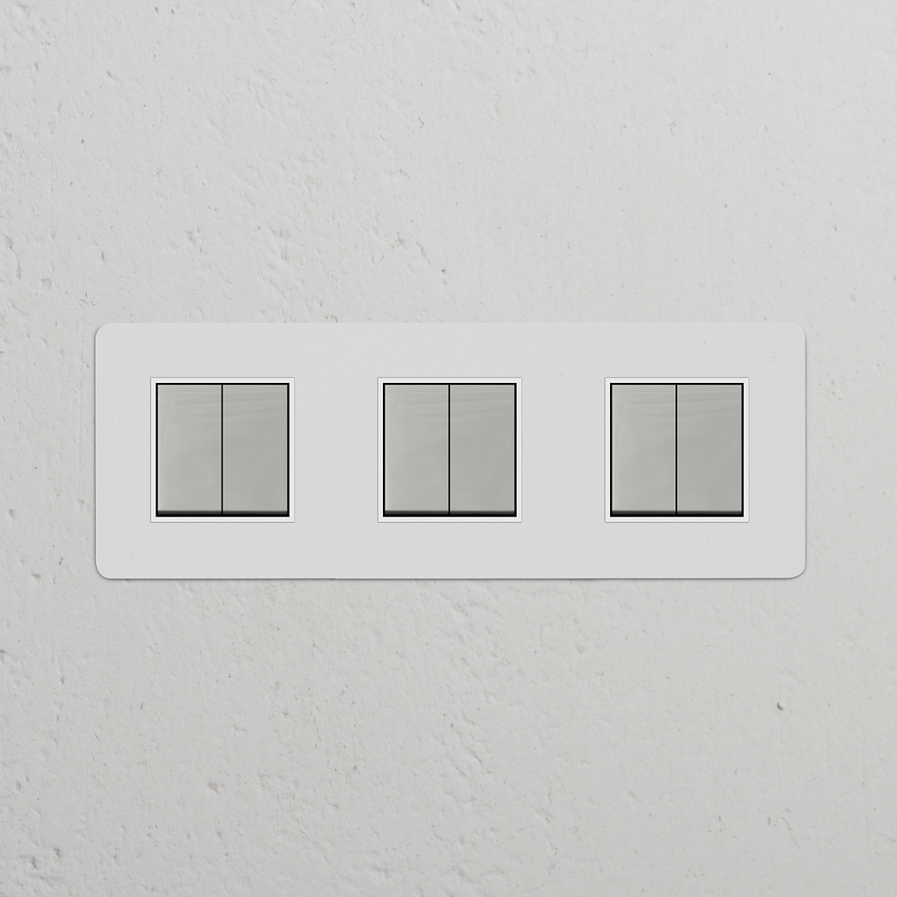 Kew Interrupteur Carré x6 (Plaque Triple) – Nickel Poli à Peindre | Blanc