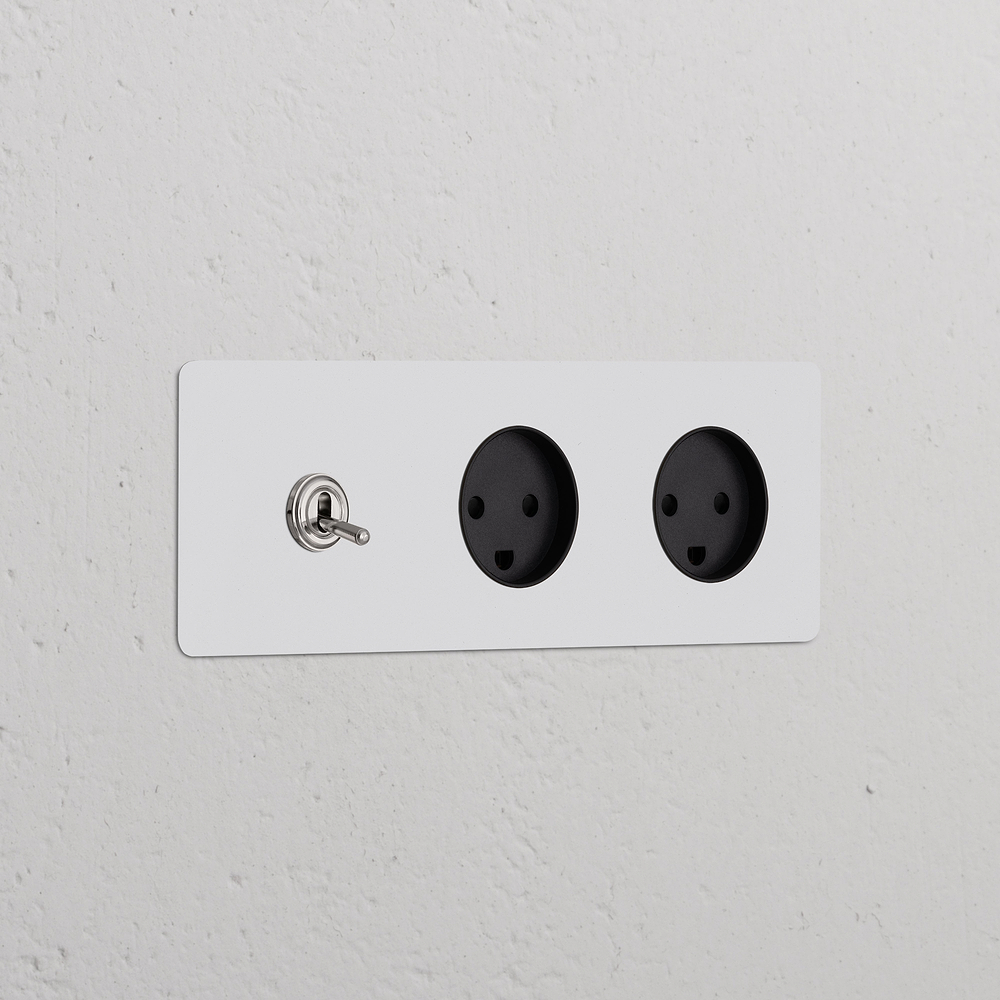 Kew Triple Toggle & 2x Danish Type K Socket - Paintable Polished Nickel | Black