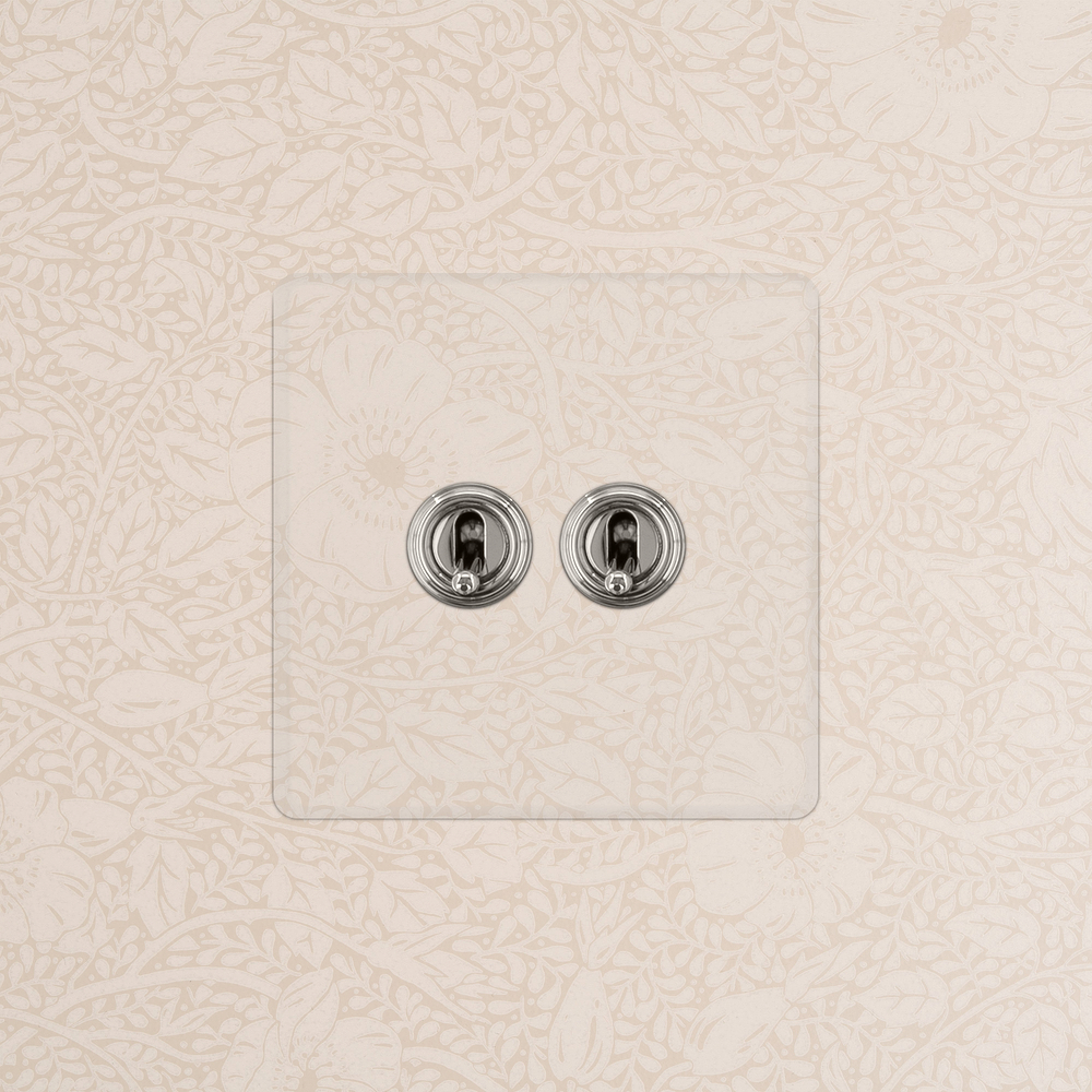 Kew Single 2x Toggle Switch - Clear Polished Nickel