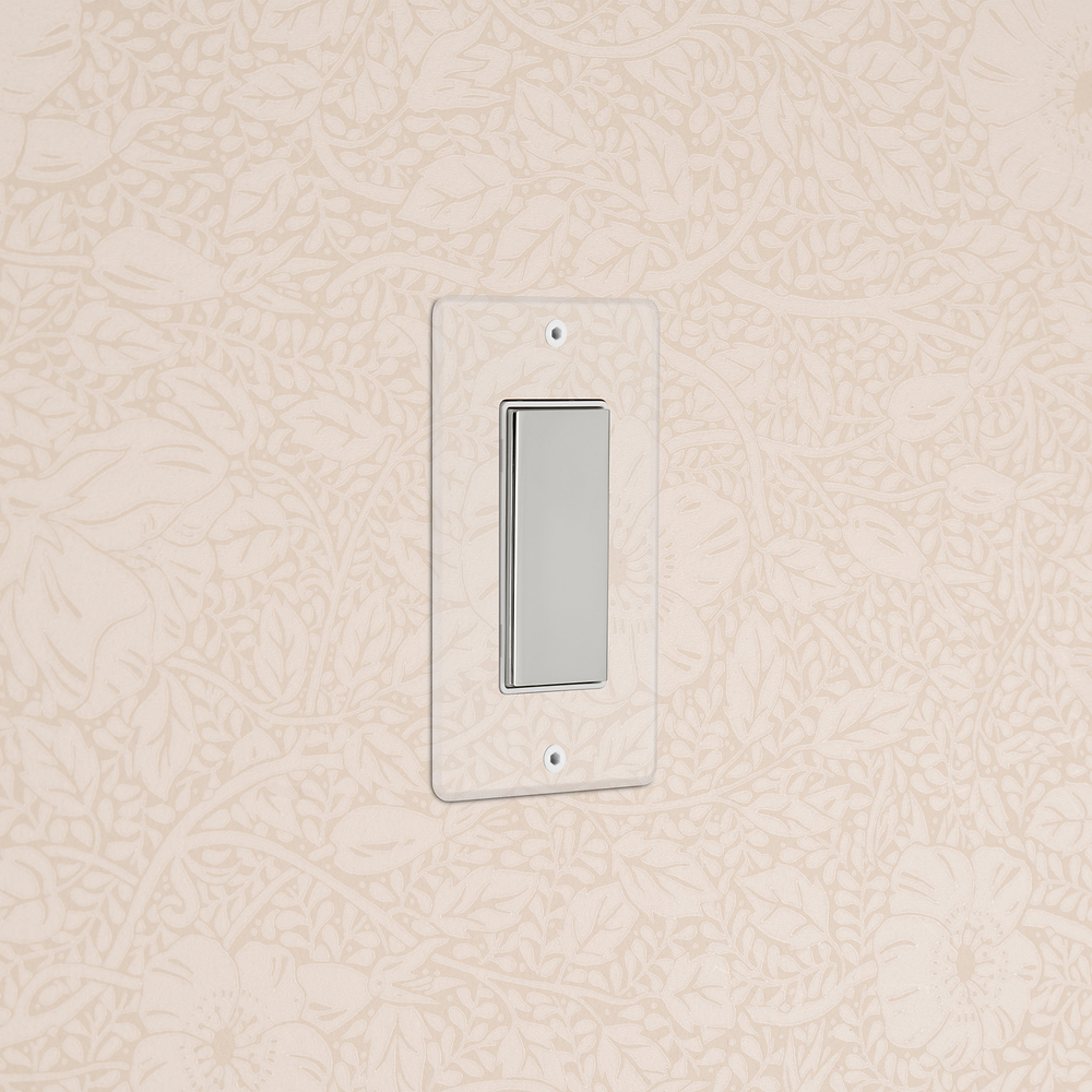 Kew 1G Center Retractive Rocker Switch - Clear Polished Nickel White