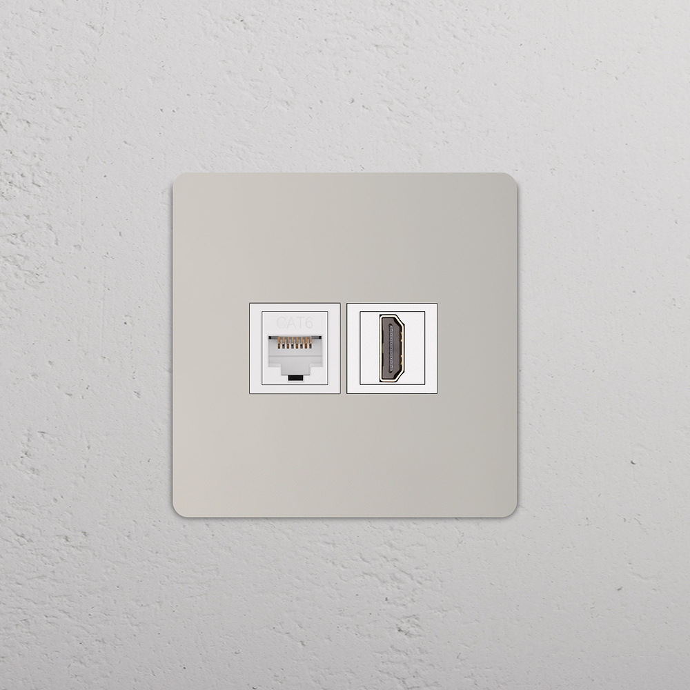 Grove RJ45- und HDMI-Anschluss je 1x in Einfachrahmen – Poliertes Nickel | Weiss