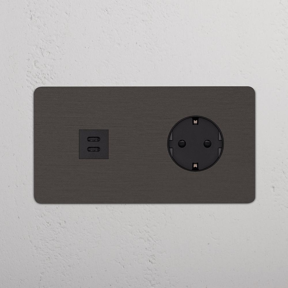 Kew Double USB-C 30W & Schuko Type F Socket - Bronze | Black