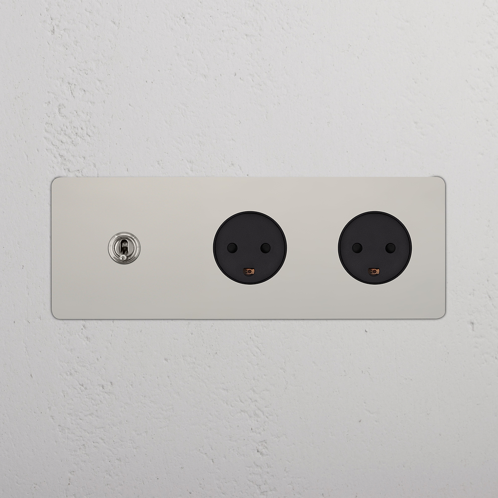 Kew Triple Toggle & 2x Danish Type K Socket - Polished Nickel | Black