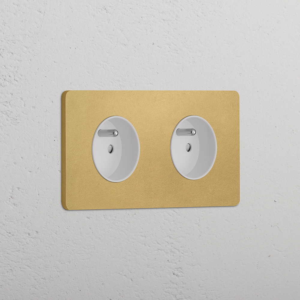 Grove Double 2x French/Belgian Type E Socket - Antique Brass | White