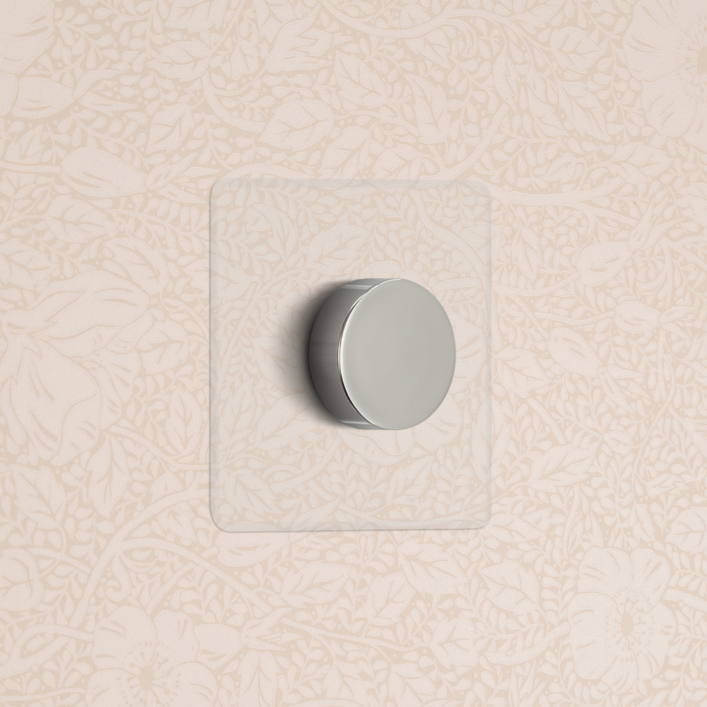Kew Drehdimmschalter 1x in Einfachrahmen – Transparent + Poliertes Nickel