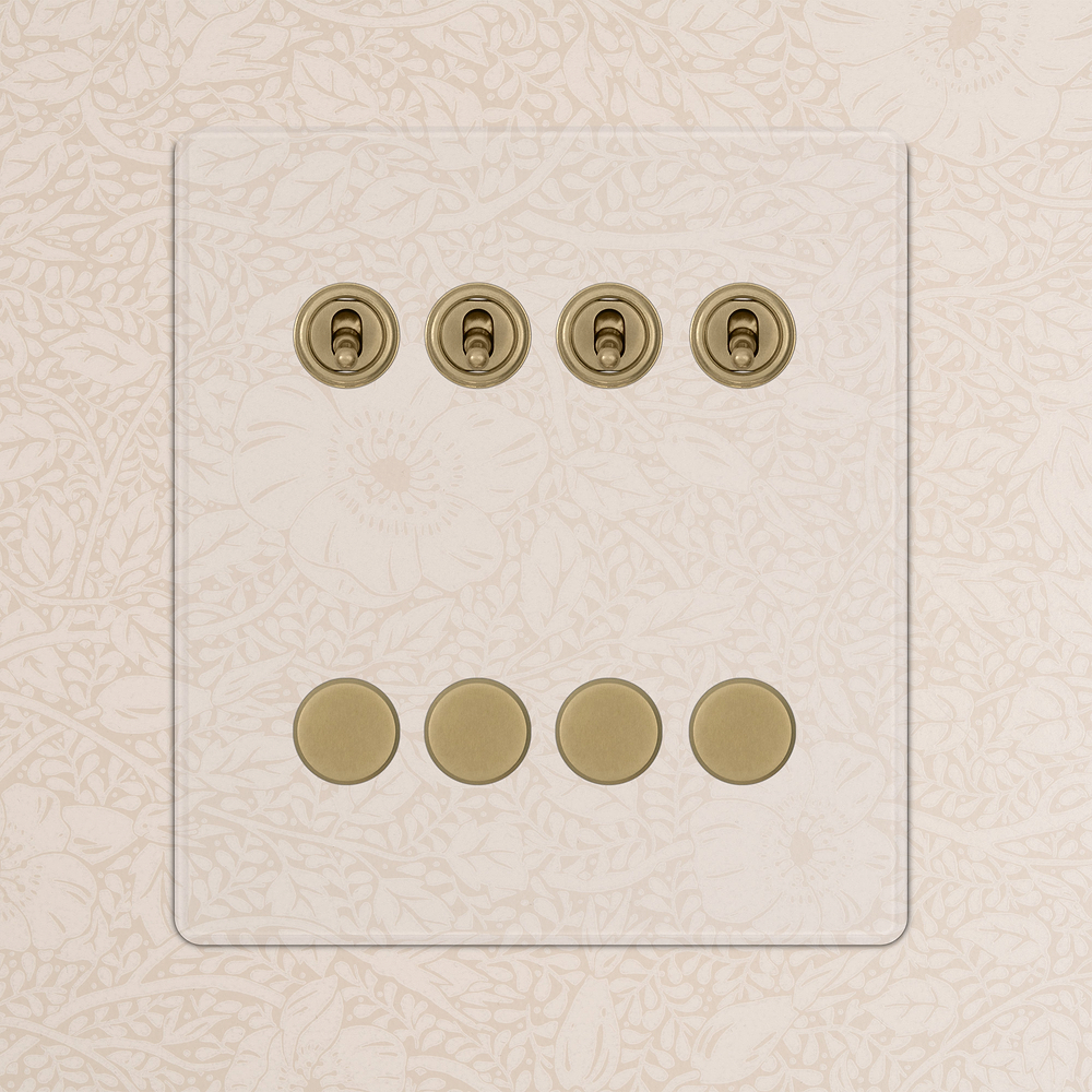 8G 4x Toggle Switch & 4x Dimmer Switch - Clear Antique Brass