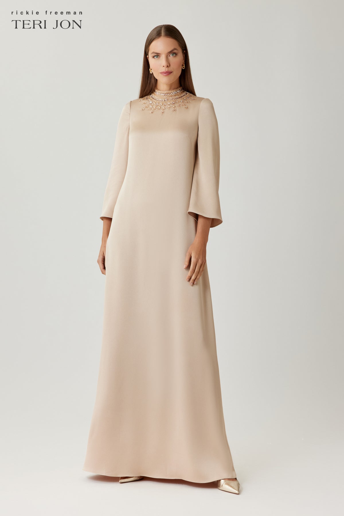 gold mother of the bride dress GLS GL3796 Long A Line Beaded Sequin Dress Cap Sleeve Champagne Long Gold Mother Of
