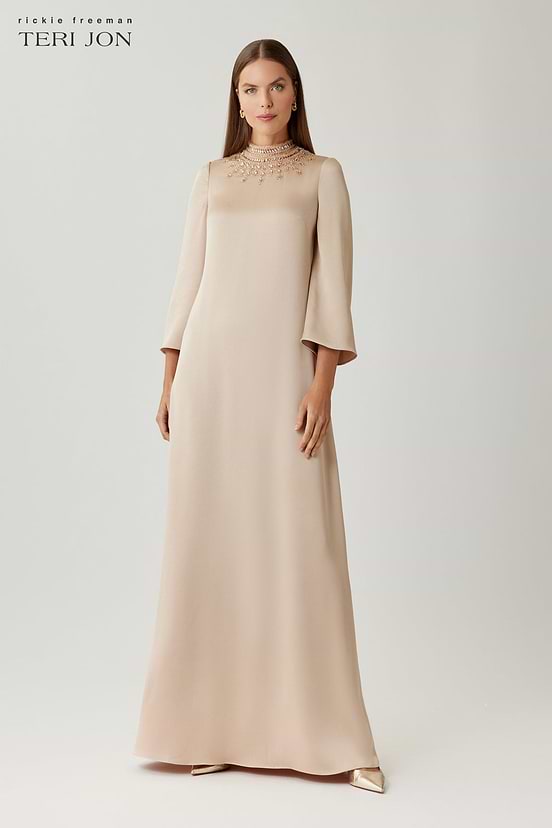 teri jon formal dresses One Shoulder Side Ruffle Evening Gown 247089 consider ordering a size down. Teri Jon Floral Embroidered Gown