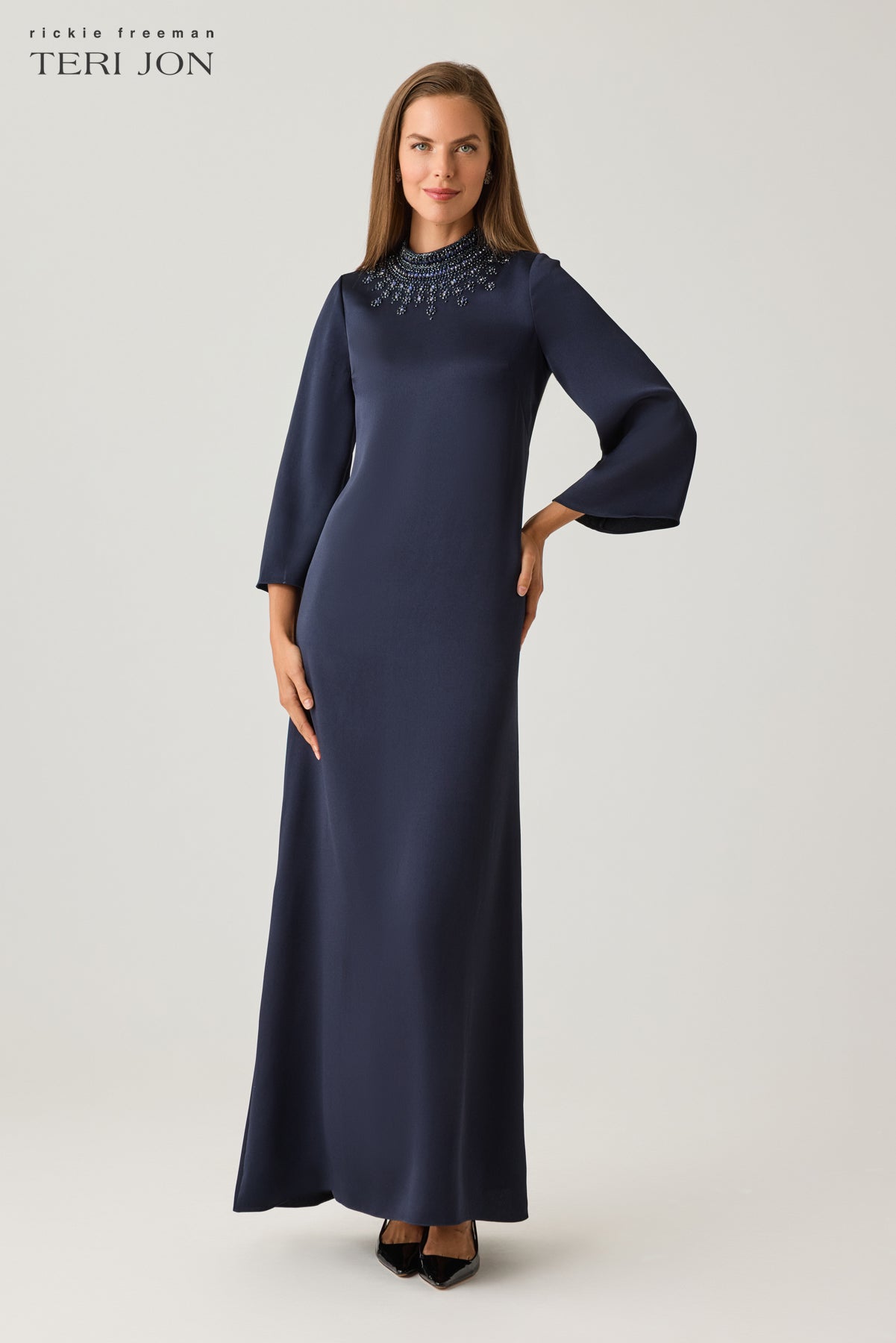 mother of the bride blue dress ZAPAKA Women Queen Anne Dusty Lace Appliqued A Line Long Sleeves Wedding Guest Dress, Grey Blue / US10 back keyhole cutout Mother of th Bride Dress
