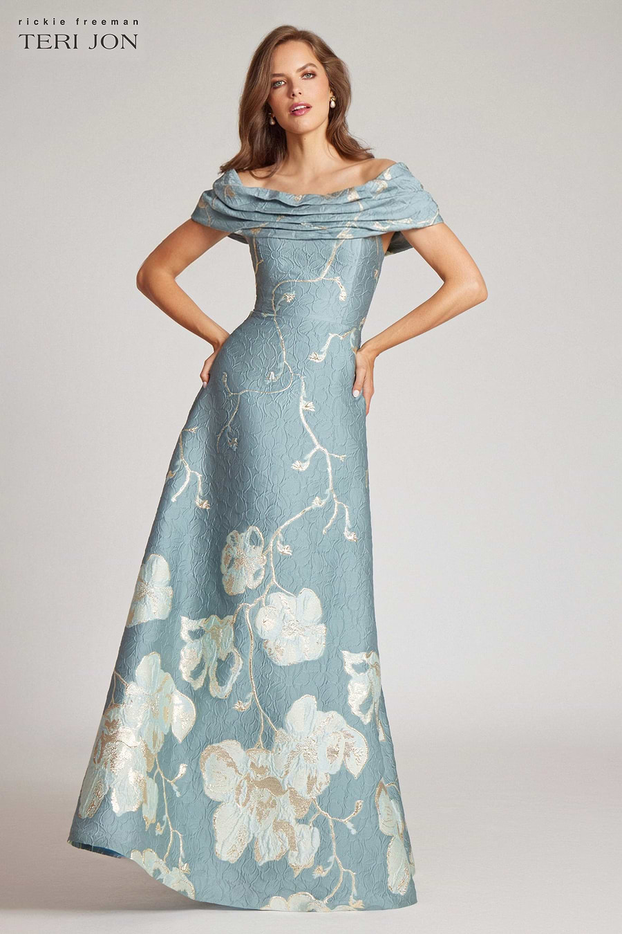 Teri Jon Off The Shoulder Floral Border Gown Size 4