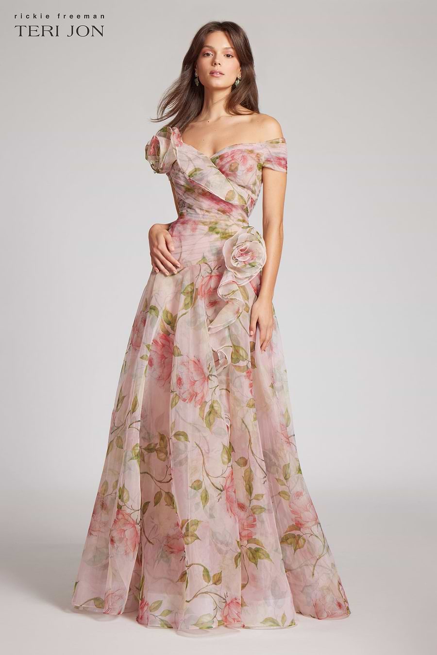 Off the Shoulder Organza Floral Gown –