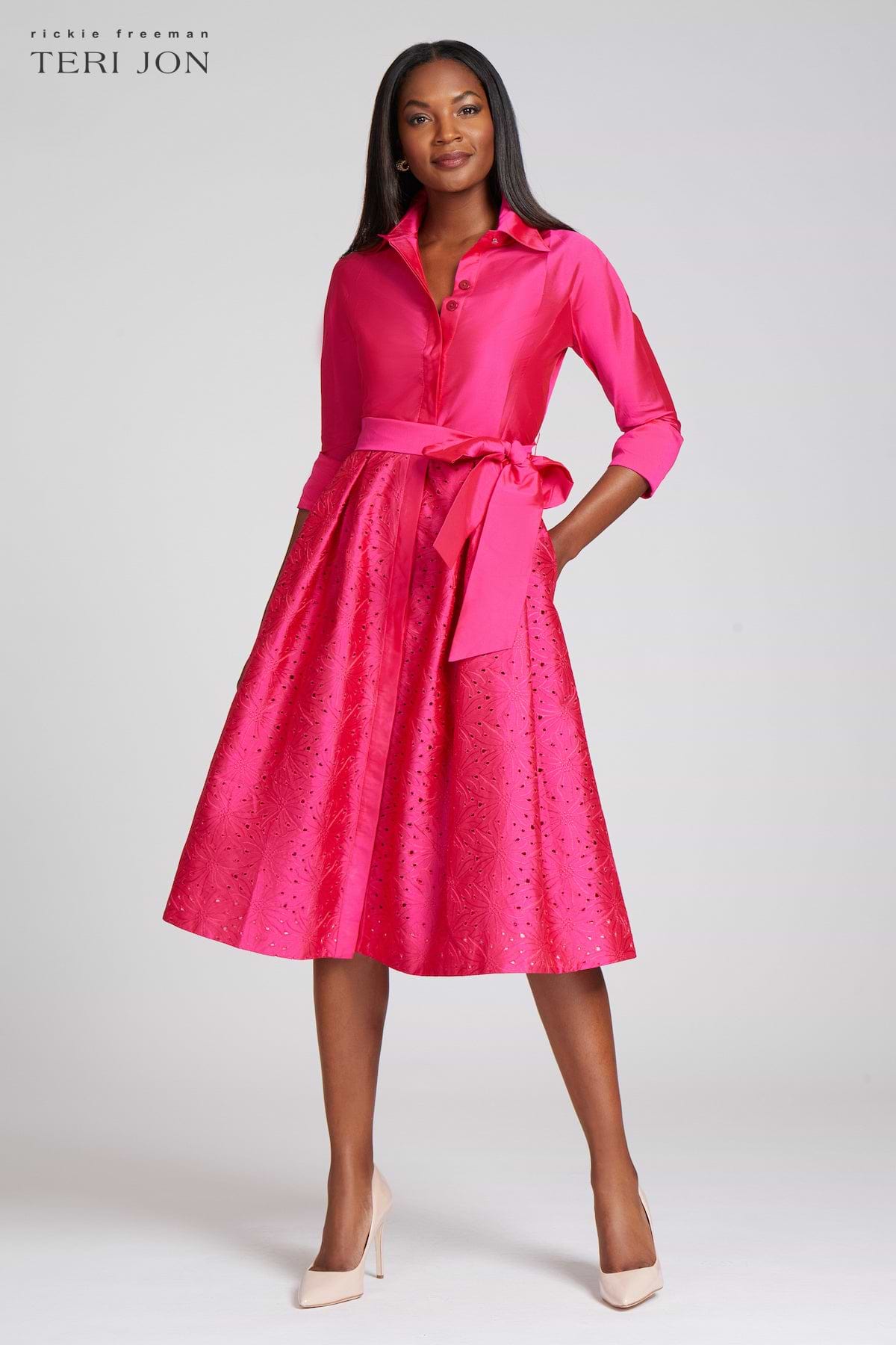 Teri Jon Eyelet Skirt Shirt Dress Size 12