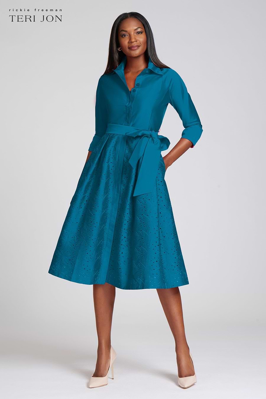 Teri Jon Eyelet Skirt Shirt Dress Size 6