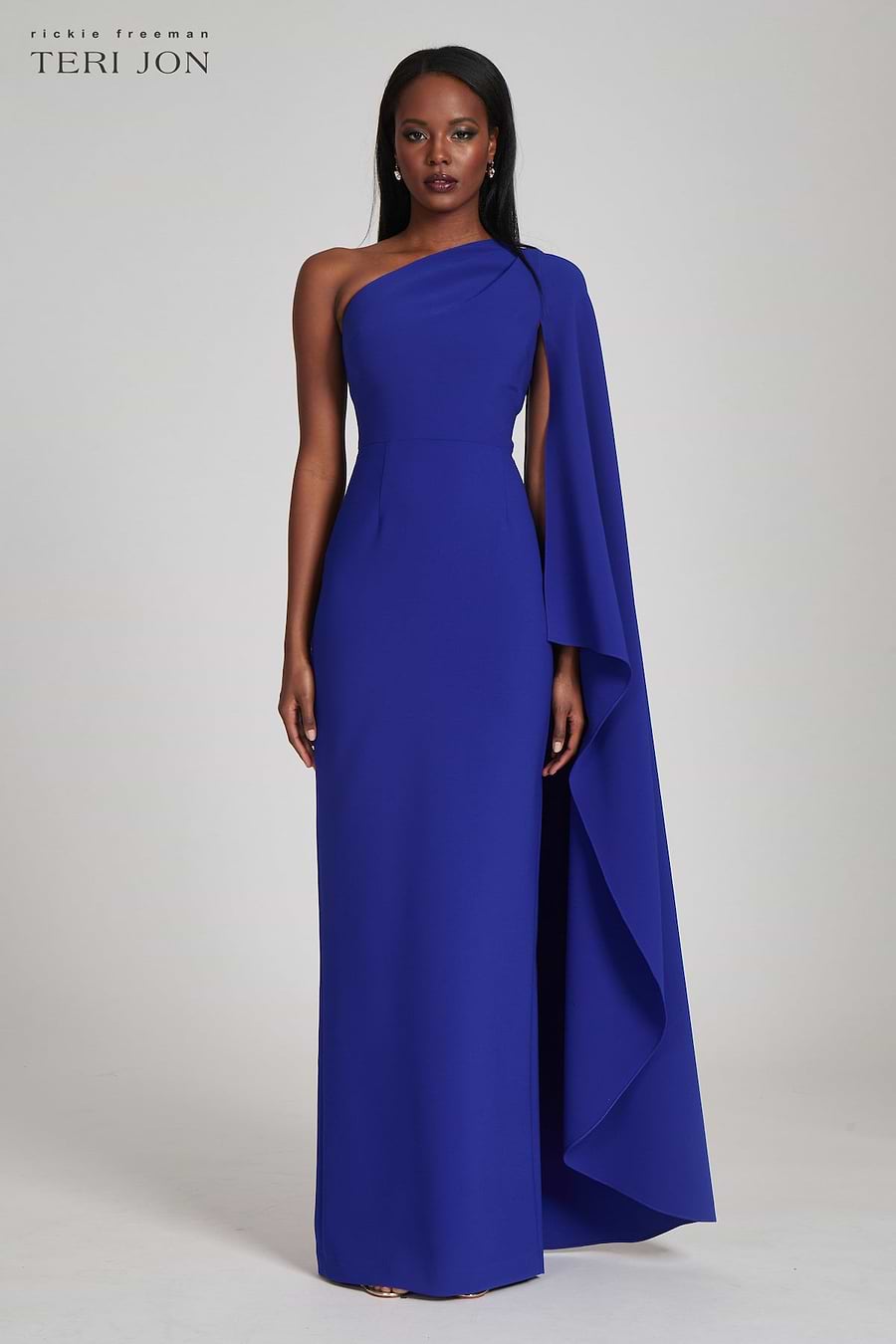 ruched one-shoulder stretch crepe dress Wedtrend Women Brown Gala One Shoulder Sheath Long Formal Dress, Black / US20W this formal dress has no waist seam for an ultra Stretch Crepe Cape One Shoulder