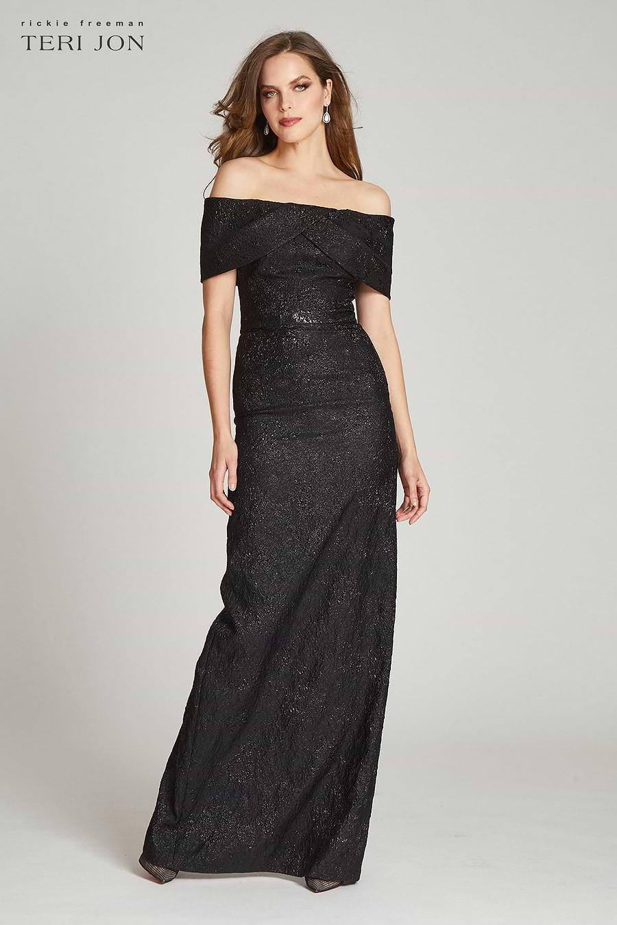 Teri Jon By Rickie Freeman Women's Metallic Off-The-Shoulder Jacquard Gown - Black