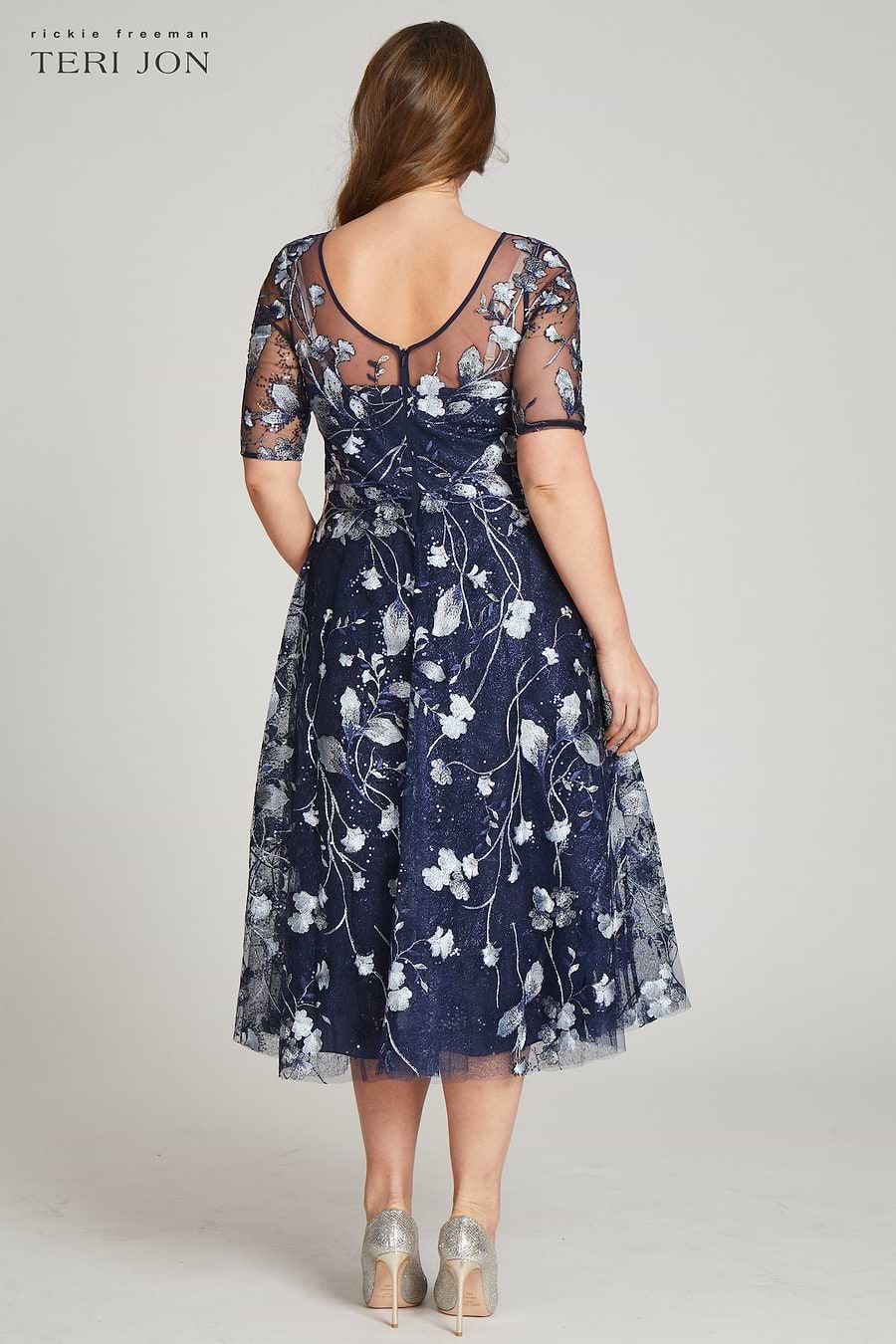 Tea Length Embroidered Tulle Cocktail Dress –