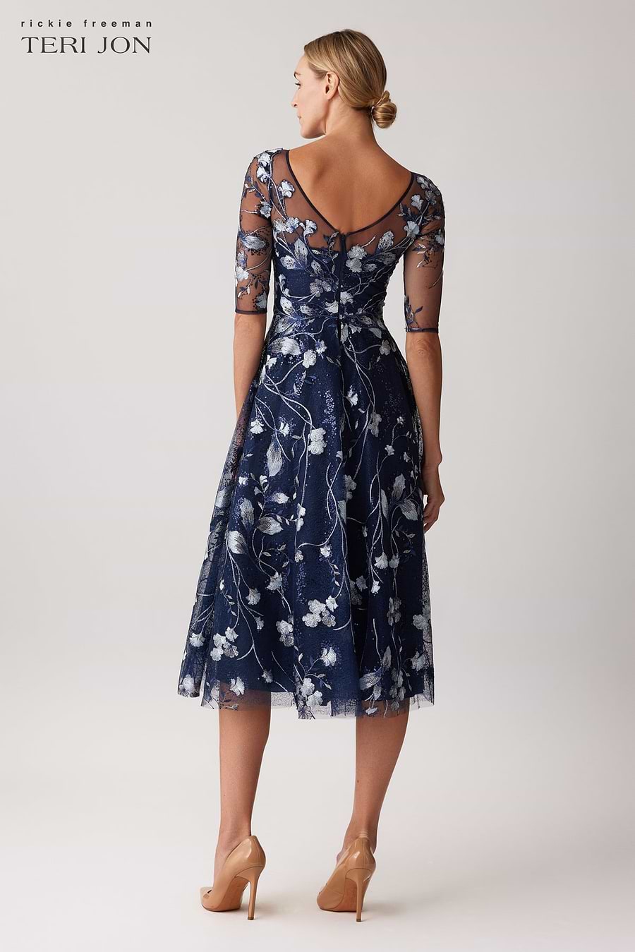 Tea Length Embroidered Tulle Cocktail Dress –