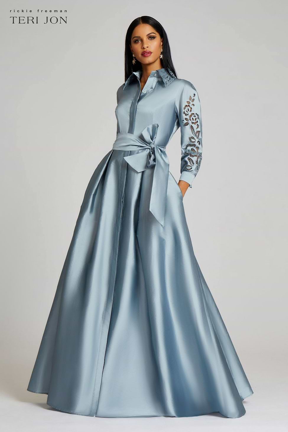 Teri Jon Taffeta Shirtdress Gown With Eyelet Detail Size 22