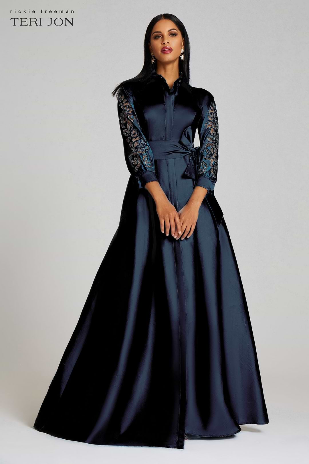 Taffeta Shirt Dress Gown With Eyelet Sleeve and Collar –