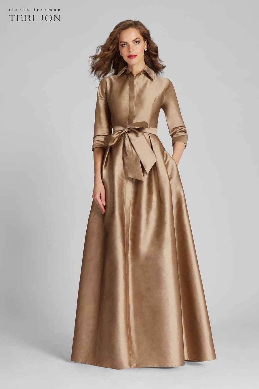 Teri Jon Taffeta Shirt Waist Gown Size 0