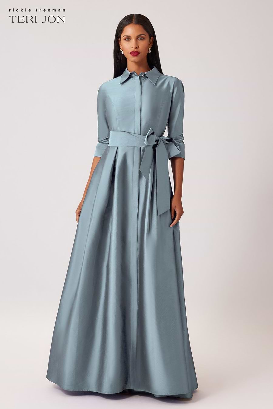 Teri Jon 3/4 Sleeve Taffeta Shirtwaist Gown Size 0
