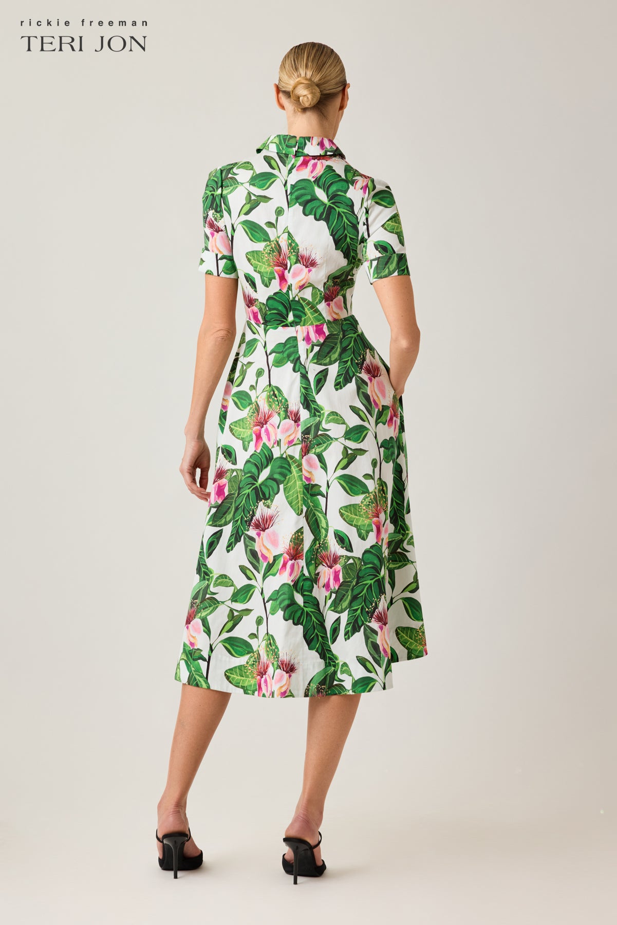Teri Jon Floral Printed Cotton Shirt Dress Size 12