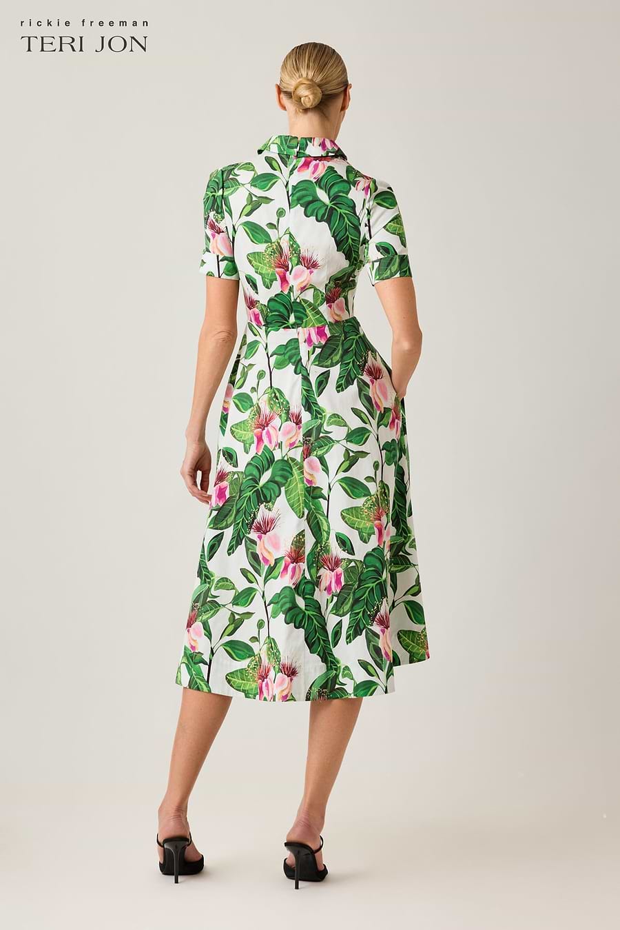 Teri Jon Floral Printed Cotton Shirt Dress Size 12