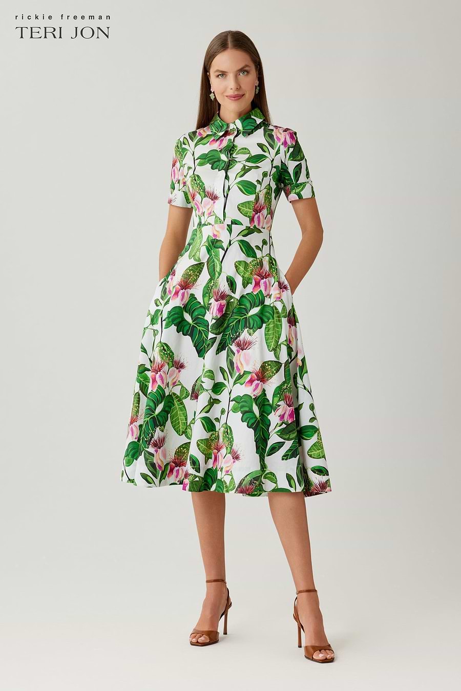 teri jon shirt dress Metallic Jacquard Gown - Navy No problem Teri Jon Floral Printed Cotton