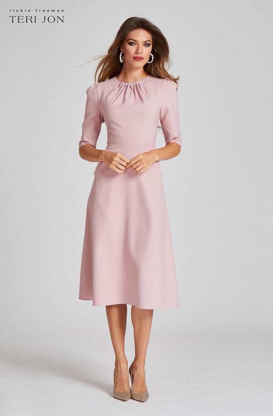 Stretch Crepe Pearl Trim Cocktail Dress –