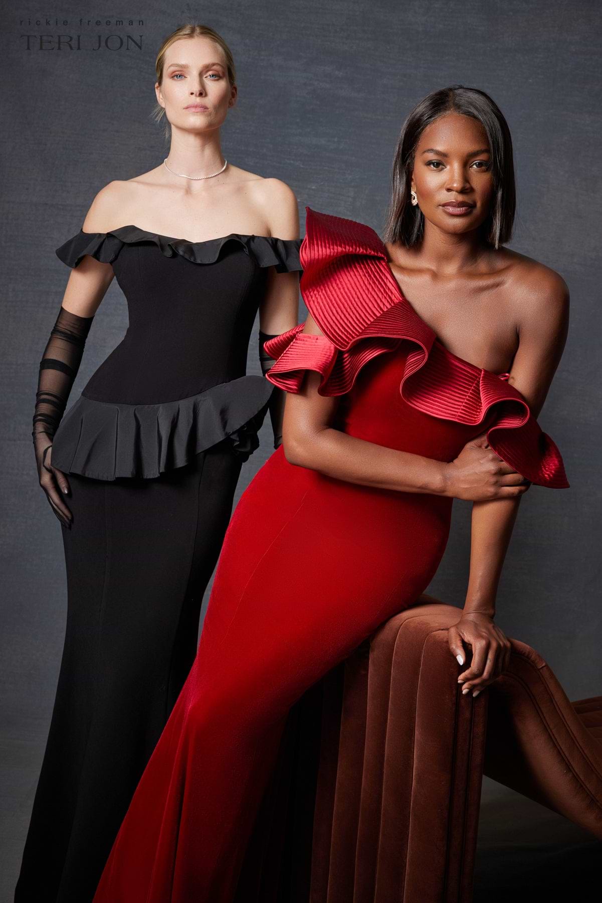Velvet Ruffle Asymmetrical Gown –