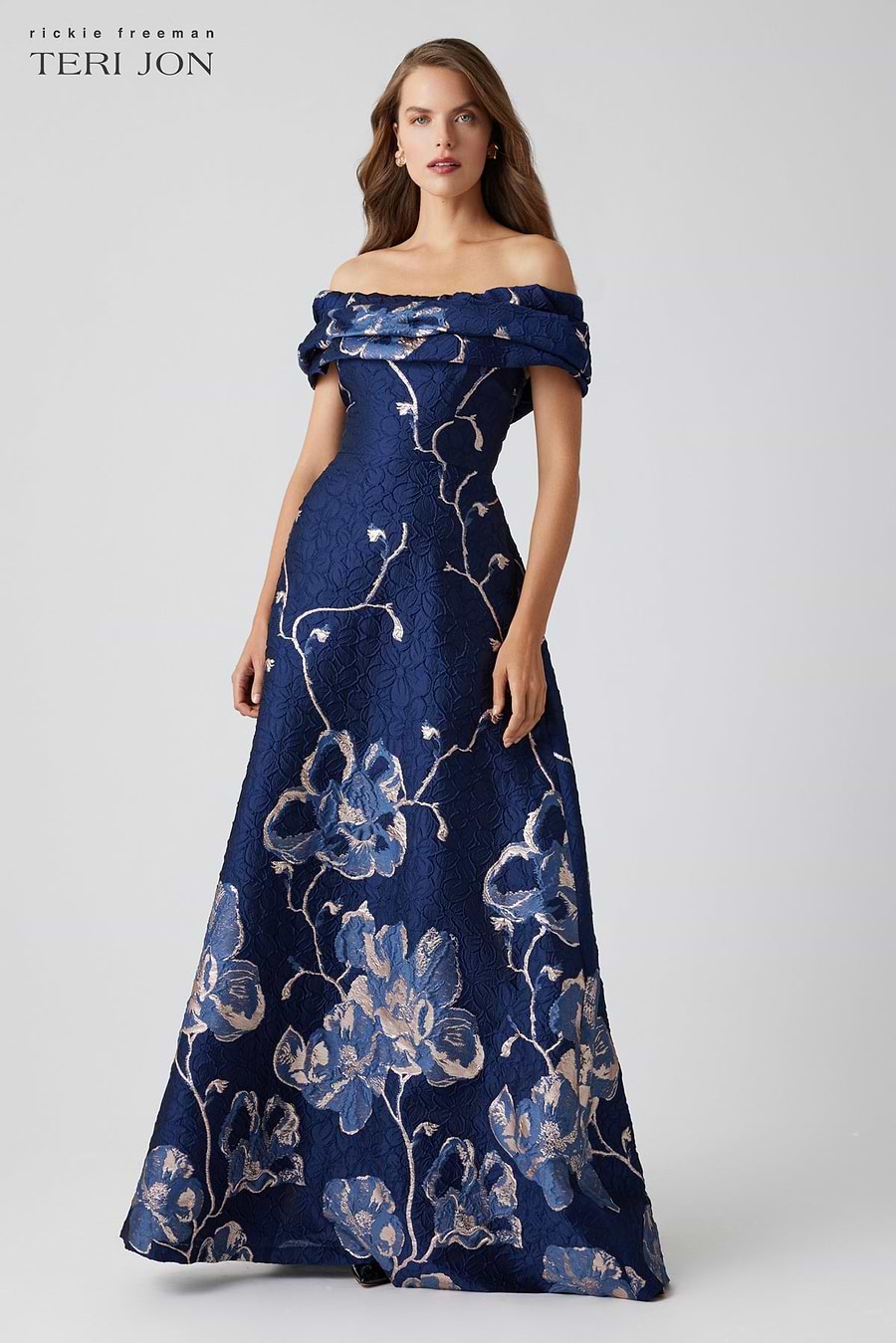 Teri Jon Off The Shoulder Floral Border Gown Size 0