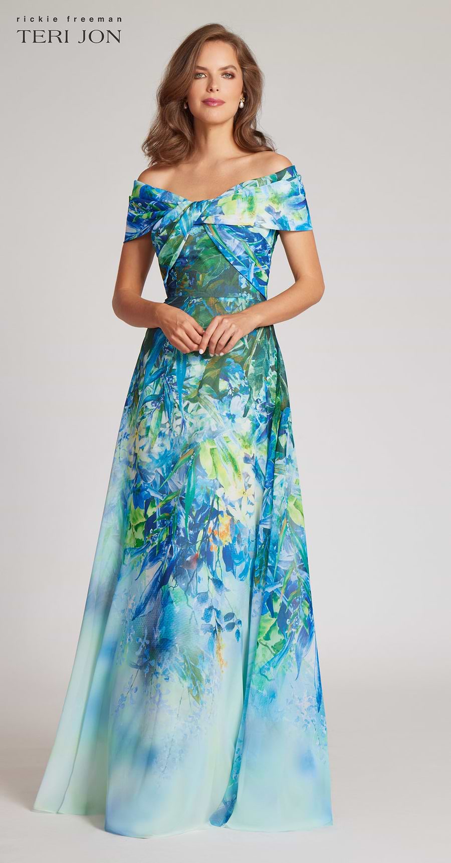 Chiffon Off The Shoulder Print Gown –