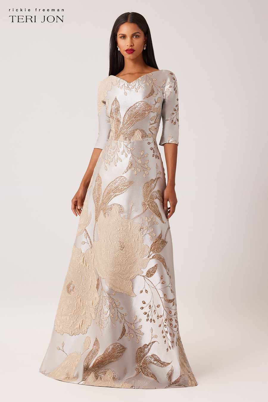 Metallic Jacquard A-Line Evening Gown –