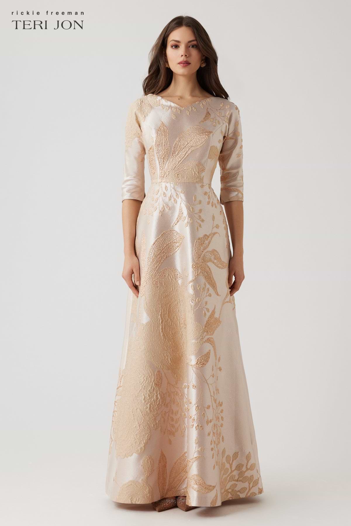 Metallic Jacquard A-Line Evening Gown