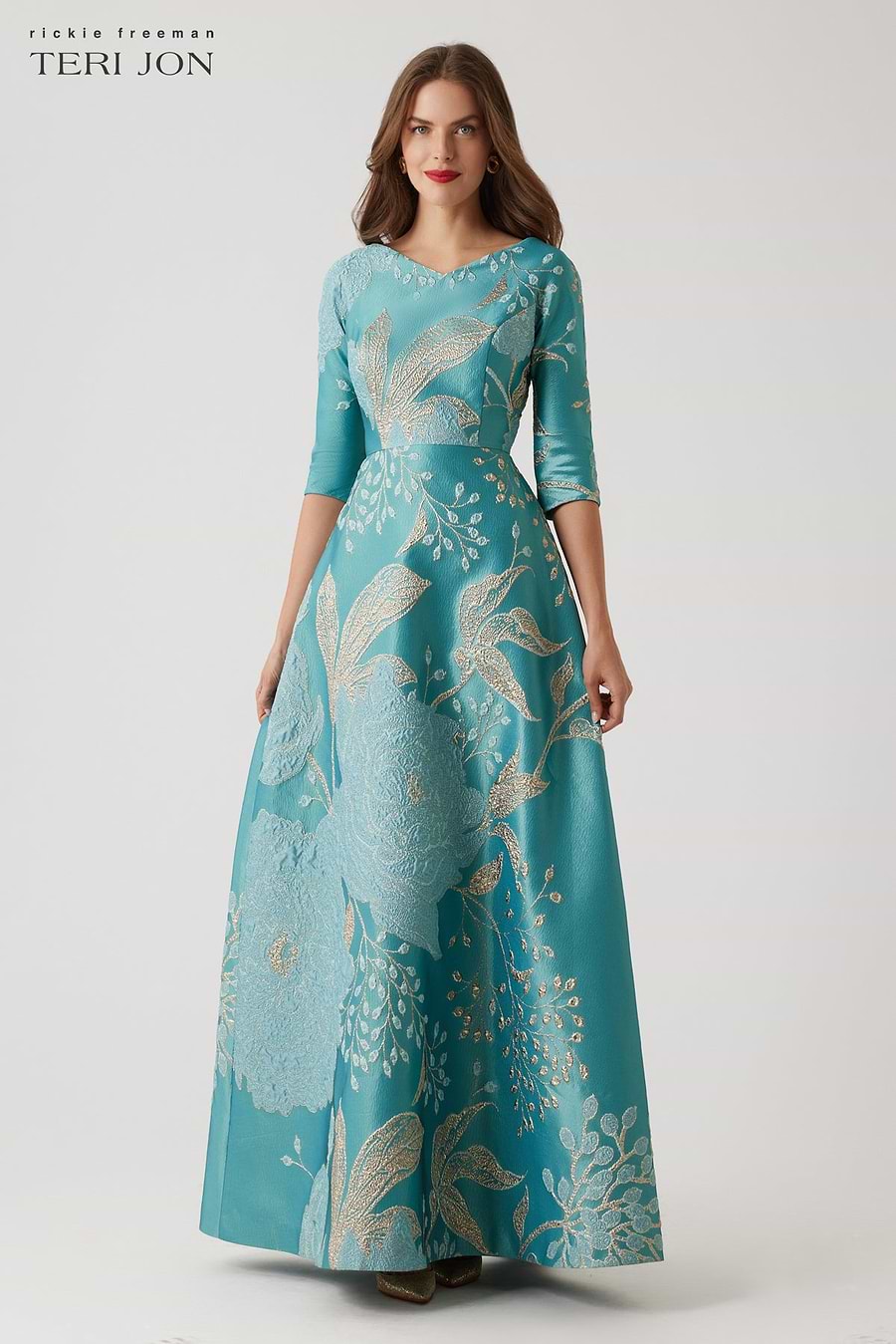 rickie freeman dresses Blue and Green Watercolor Silk Cocktail Dress and formal evening affairs Teri Jon By Rickie Freeman