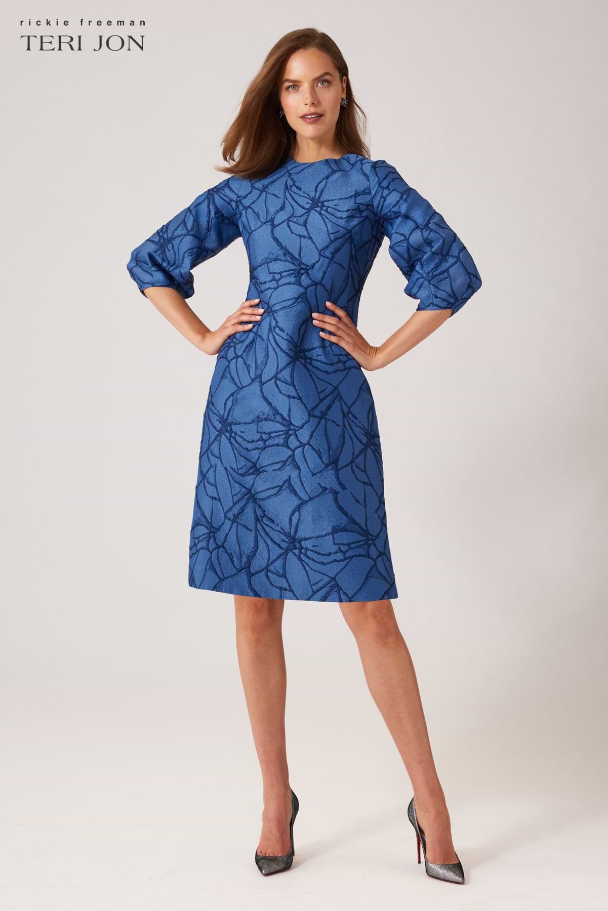 わたANDRESDbubble sleeve jacquard dress Balloon Sleeve Jacquard A-Line Dress – Terijon.com