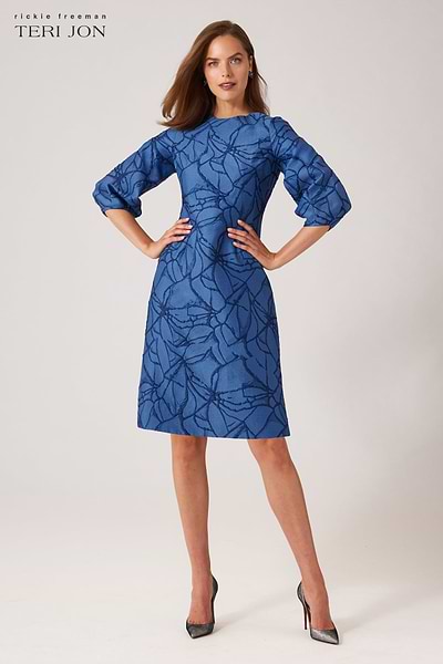 Balloon Sleeve Jacquard A-Line Dress – Terijon.com